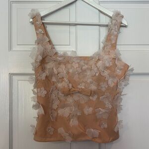 Elegant Floral sleeveless Embellished Tan Top